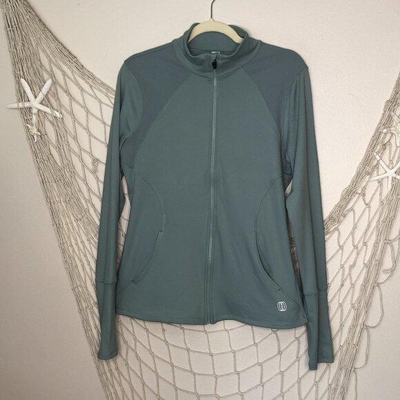 Balance Collection Jackets & Blazers - BALANCE COLLECTION Slate Grey Full Zip After Yoga Jacket Pockets Thumb Holes M